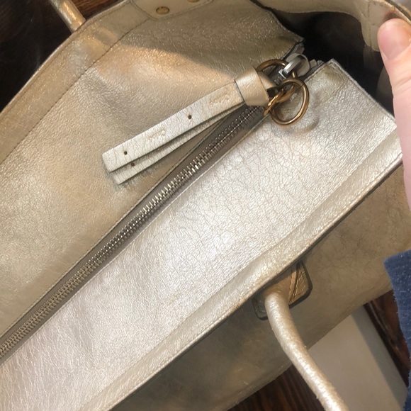 CHLOE Eclipse Oversized Ivory Silver Gold Tote Shoulder Bag Exterior Zip Pockets - Picture 7 of 17